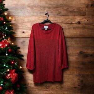 Delta Burke Collection Red Ribbed Knit Tunic Sweater